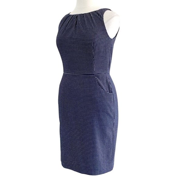 Lauren Ralph Lauren Sleeveless Boat Neck Navy Dot Pattern Woven Dress Sz 14 - Picture 3 of 7